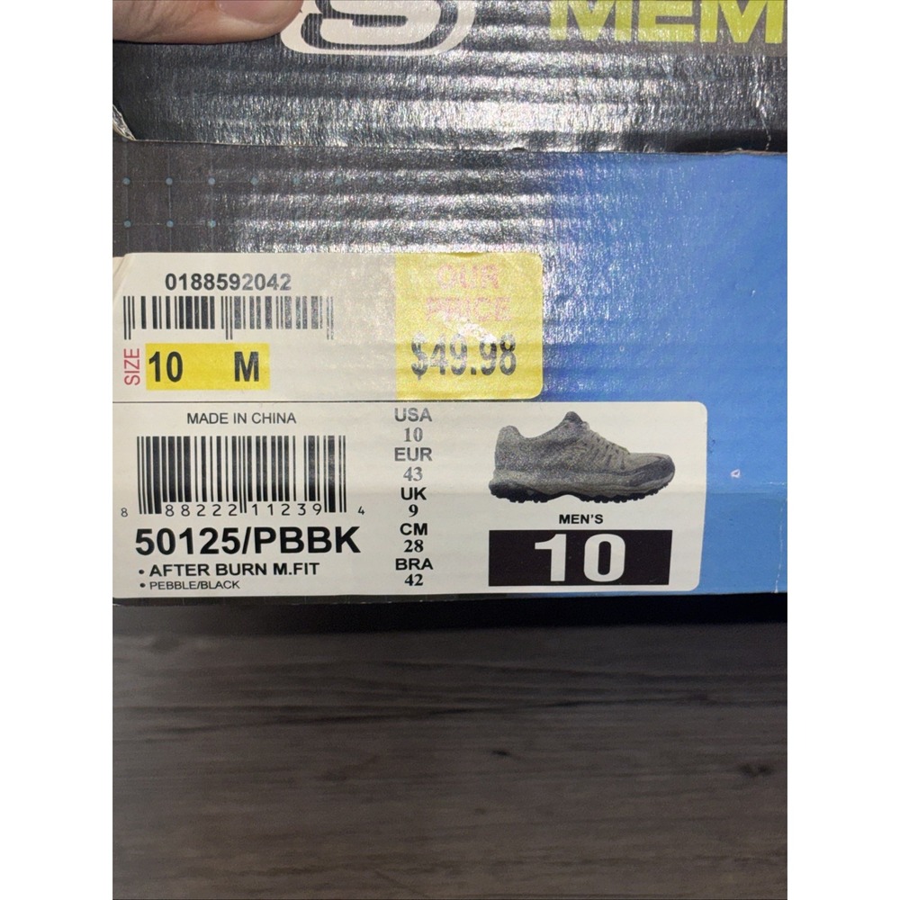 Mens 10 Skechers After Burn Memory Foam Lace-Up Sneaker Pebble / Black NEW - Picture 11 of 11